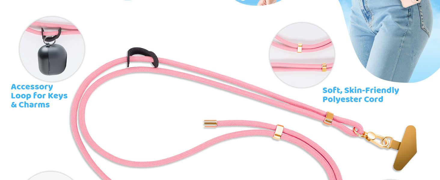 Crossbody Phone Lanyard Strap with 2 Tether Tabs (Nylon Pad + Metal Plate), Adjustable Cell Phone Lanyard