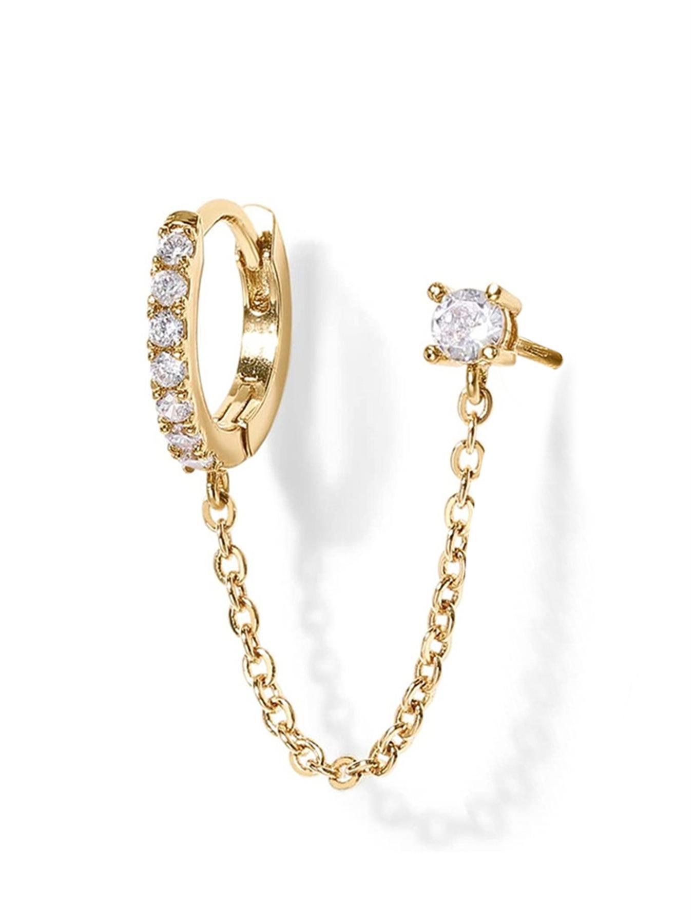 1pc Elegant Rhinestone Zirconite Decorated Hoop Dangle Earrings, High Quality Earrings, Trendy Chain Design Stud Earrings, Fashionable Jewelry for Women for Anniversary, Engagement, Wedding