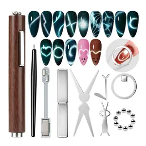 9-Piece Super Strong Magic Cat Eye Nail Magnet Set, Heart, French & Rabbit Shaped Magnet Sticks for Creating Cat Eye Nail Patterns, Manicure Tool Kit