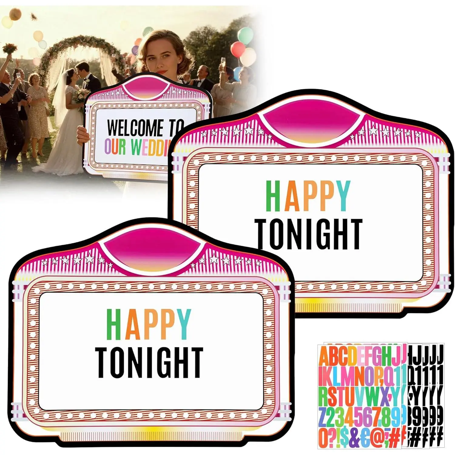 2 Pack Wedding Bottle Service Sign with Letter Stickers, Double-Sided 22''x17'' Nightclub Bridal Entrance Props, Bottle Service Signs for Wedding Bar Bachelor Party ()