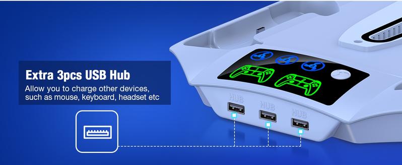 ESYWEN PS5 Pro/Slim Stand & Cooling Station with Controller Charging for PlayStation 5 Disc Digital Console, 3 Levels Fan, 13 Game Slots, 3 USB Hub, Headset Holder, Wearable