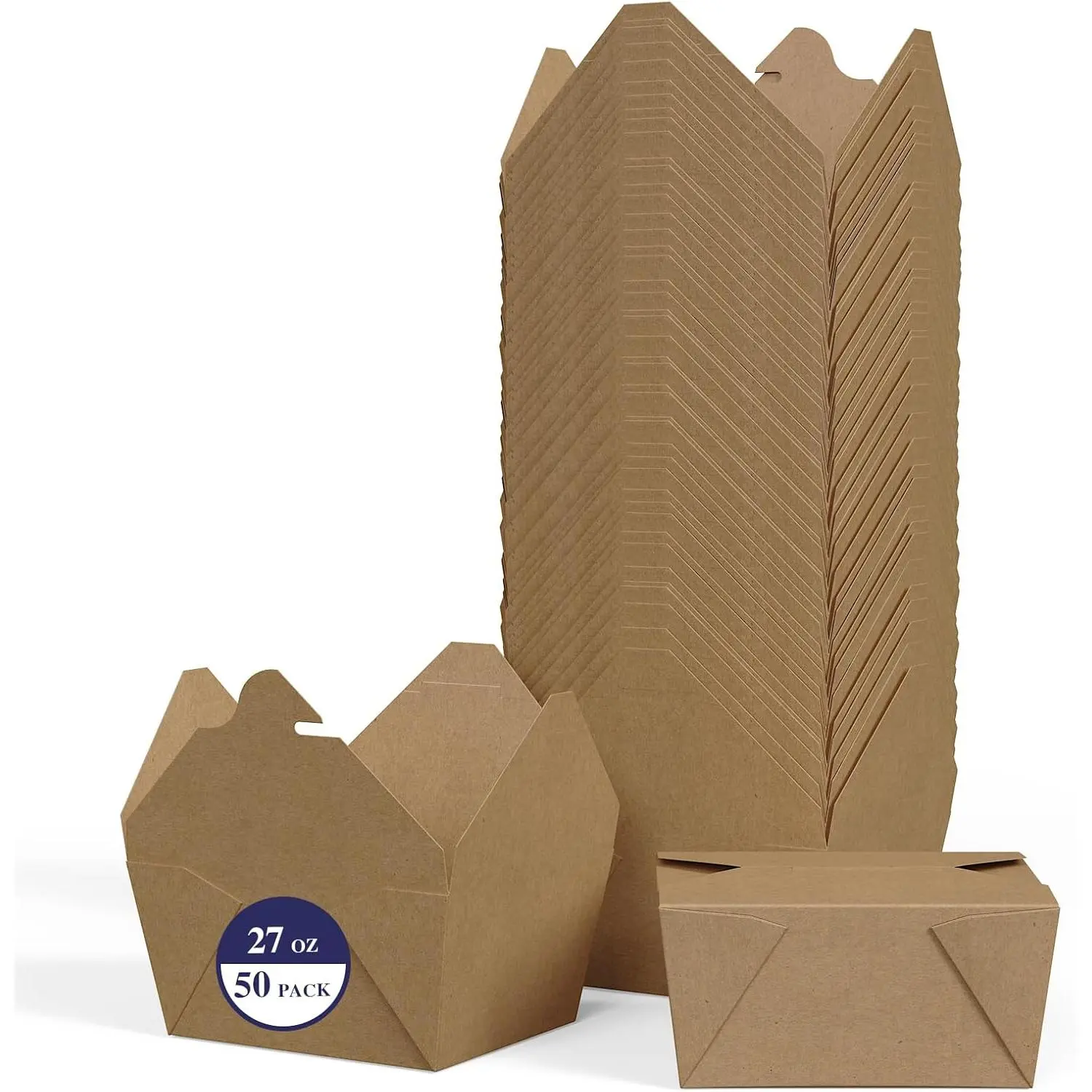50 Pack 27 oz Take Out  Containers,  Brown Take Out Boxes Leak  Resistant and Stackable for Restaurants, Homes, Offices, Picnics