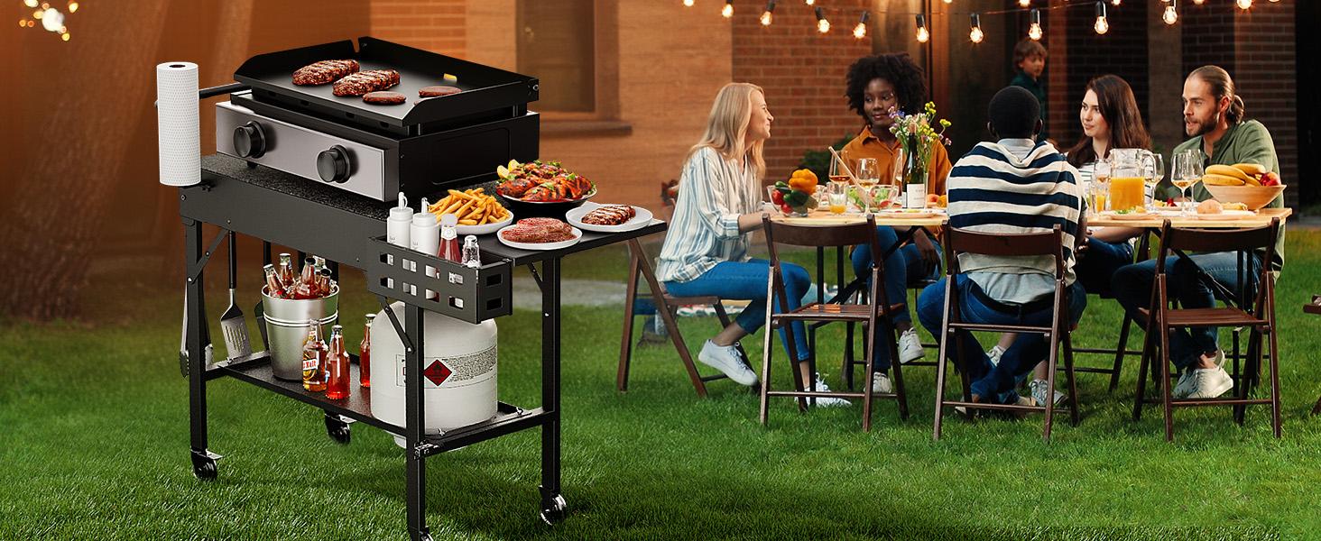 Leteuke Grill Cart for Blackstone Griddle, Portable Outdoor Grill Table, Foldable Cart Table with Wheels for Ninja Grill, Grill Cart Fit 17 Inch Or 22 Inch Griddle, BBQ Prep Table with Seasoning Tray camping furniture picnic Barbecue