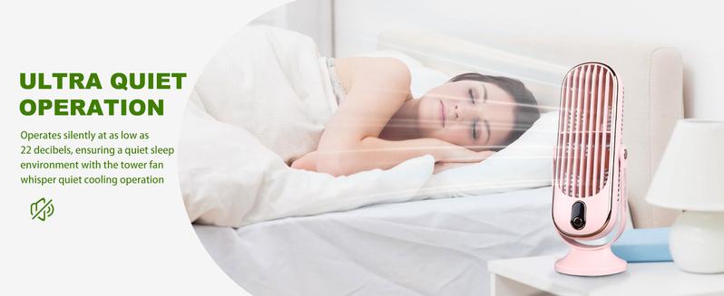 CHEOTIME Table Tower Fan, Portable USB Desk Fan 5 Gears Desktop Fans Quiet Small Personal Fan Brushless Motor Tower Fan Cooling Fan for Car Home Bedroom(White)