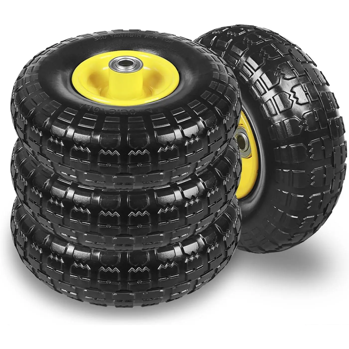 10 Inch Soild Rubber Dolly Tire Wheels, 4.10/3.50-4" Tire and Wheel Flat Free for Garden Carts, 5/8" Bearings,2.1"Offset Hub for Hand Truck, Gorilla Cart, Wheelbarrow Metal (4 Packs)