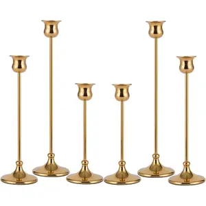 Taper Candle Holder Tall Vintage Candlestick Holders Candle Stick Candelabra for Halloween Thanksgiving Christmas Wedding (Gold, 2 Sets (6 pcs))