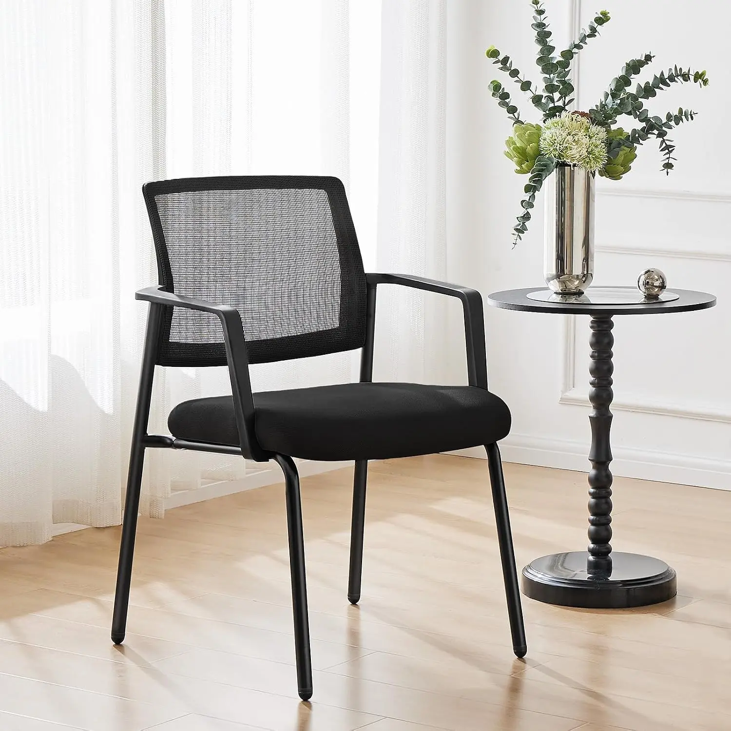 Stackable Mesh Guest Visitor Reception Chairs - Ergonomic Lumbar Support for Waiting Conference Meeting Room, Office School Lobby and Church, Space Saving, Black