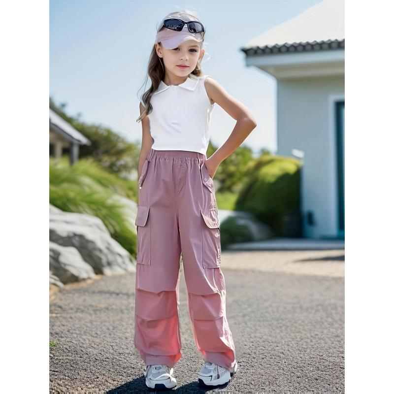 Girls' Red Paratrooper Cargo Pants with Big Pockets - Loose Fit Casual Streetwear for Outdoor Sports & Vacation - Machine Washable Spring Summer Fall Playwear - Perfect Holiday Birthday Gift, Nonstretch Fabric, Perfect for Outdoor