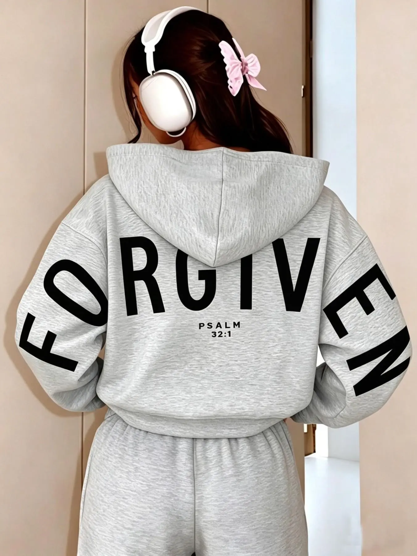 Forgiven Psalm 32:1 Oversized Hoodie, Back Big Letter Print Hooded Sweatshirt, Religious Faith Casual Hoodie, Women Loose Street Hoodie
