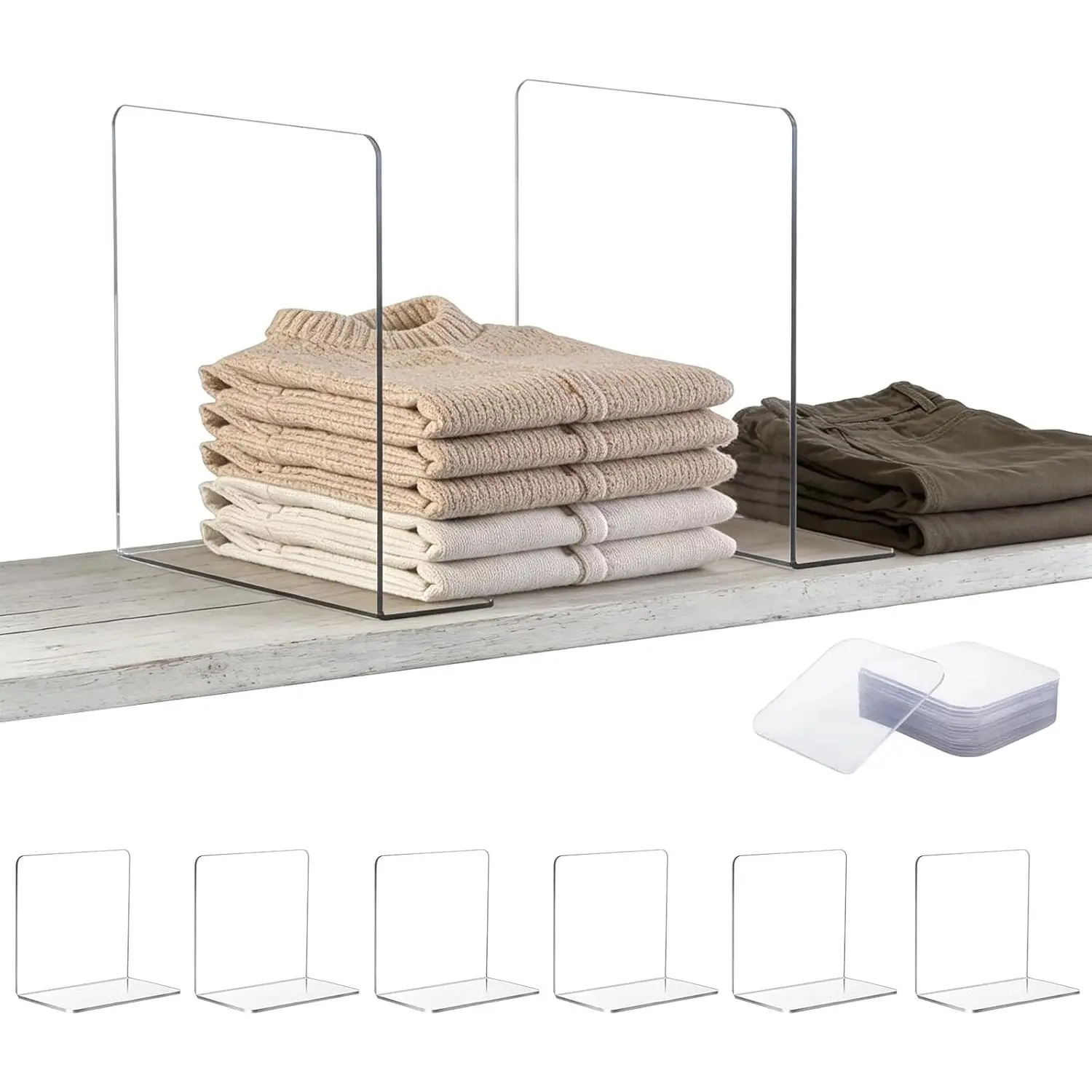 Thickened Closet Shelf Dividers Closet Shelf Organizers and Storage Acrylic Shelf Dividers for Closet Organization 6-Pack Clear Acrylic Dividers for Shelves Clothes Towel Adjustable Space
