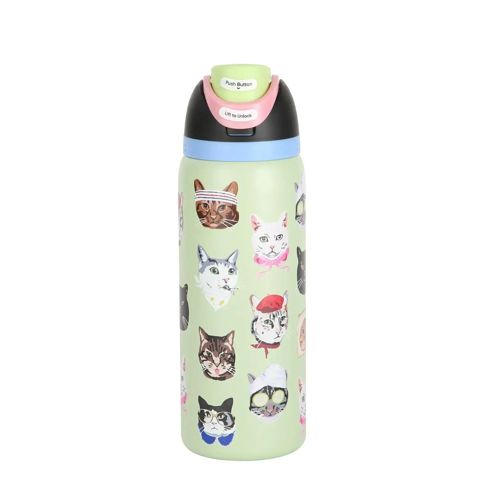 Owala FreeSip Reusable Water Bottle - 24/32oz Cat Collage Special Edition Color Drop, 2026 Gift, Portable Tumbler for Sport Lovers, BPA-Free, Odor-Resistant, Leak-Proof Lid, Colder Hotter Longer Drinkware, Travel-Friendly Washable Kitchenware