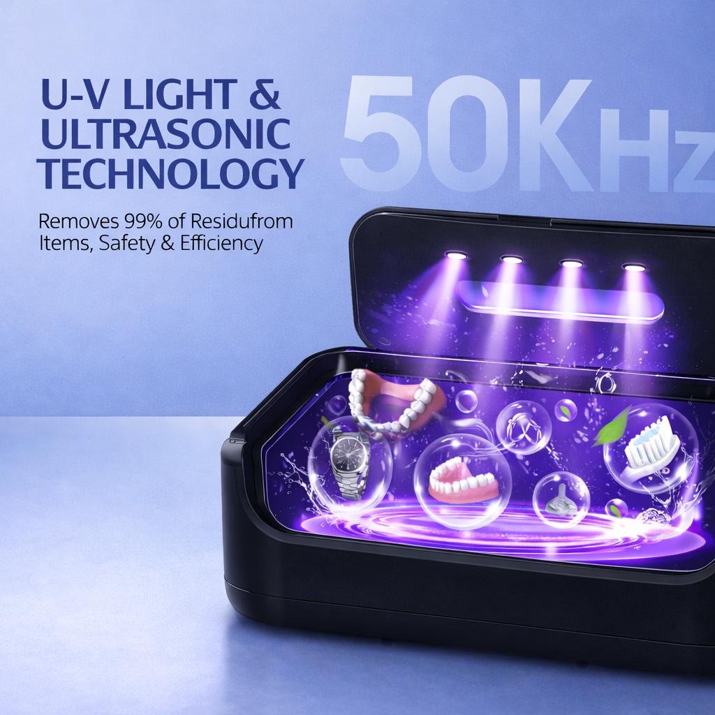 Ultrasonic Jewelry Cleaner with UV Sterilizer, Portable 360° Deep Cleaning Sonic Washer Machine, Plug-In Adapter Powered for Rings, Necklaces, Earrings, Watches, Eyeglasses, Retainers & Dentures