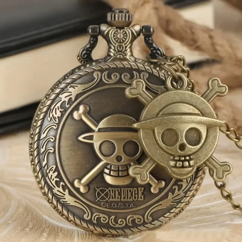 Antique Bronze Pocket Watch, With Skull and Crossbones Engravings and Detachable Charm, Is A Cool Gothic Accessory for Everyday Outfits.