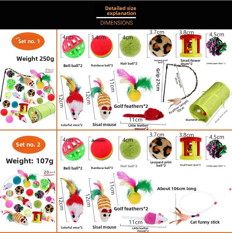 Interactive 21Pcs Cat Toys Kit Collapsible Cat Tunnel Feather Wand Plush Mouse Variety Pack for Indoor Cats Rechargeable Livestock Prod with Flexible Shaft pet stuff dog pepper spray dog bugs detector reverse slow feeder shaped harness silicone k9