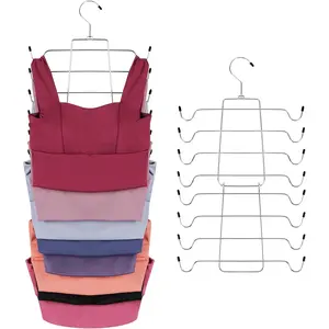 2 Pack Tank Top Hanger Space Saving, Bra Hangers for Closet Organizer, Hanging Bra Organizer Tank Tops Holder with 16 Hooks, Metal Closet Organizers and Storage Small Space Solutions, Silver