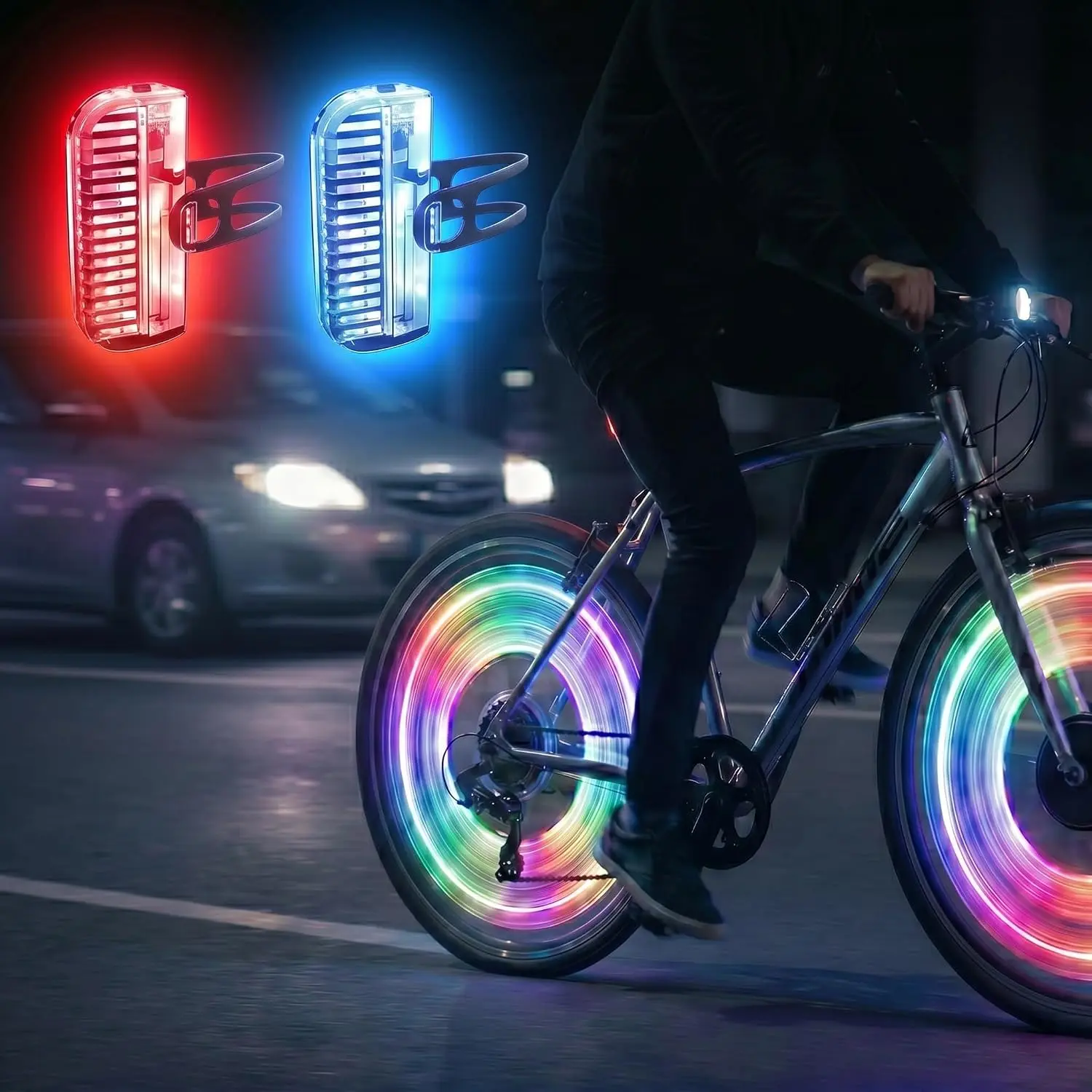 Wheel Lights Rechargeable, LED  Spoke Lights 7-Color with 12 Flashing Modes, Motion Sensor Auto /Off,  Night Riding Accessories for  & Adults E-