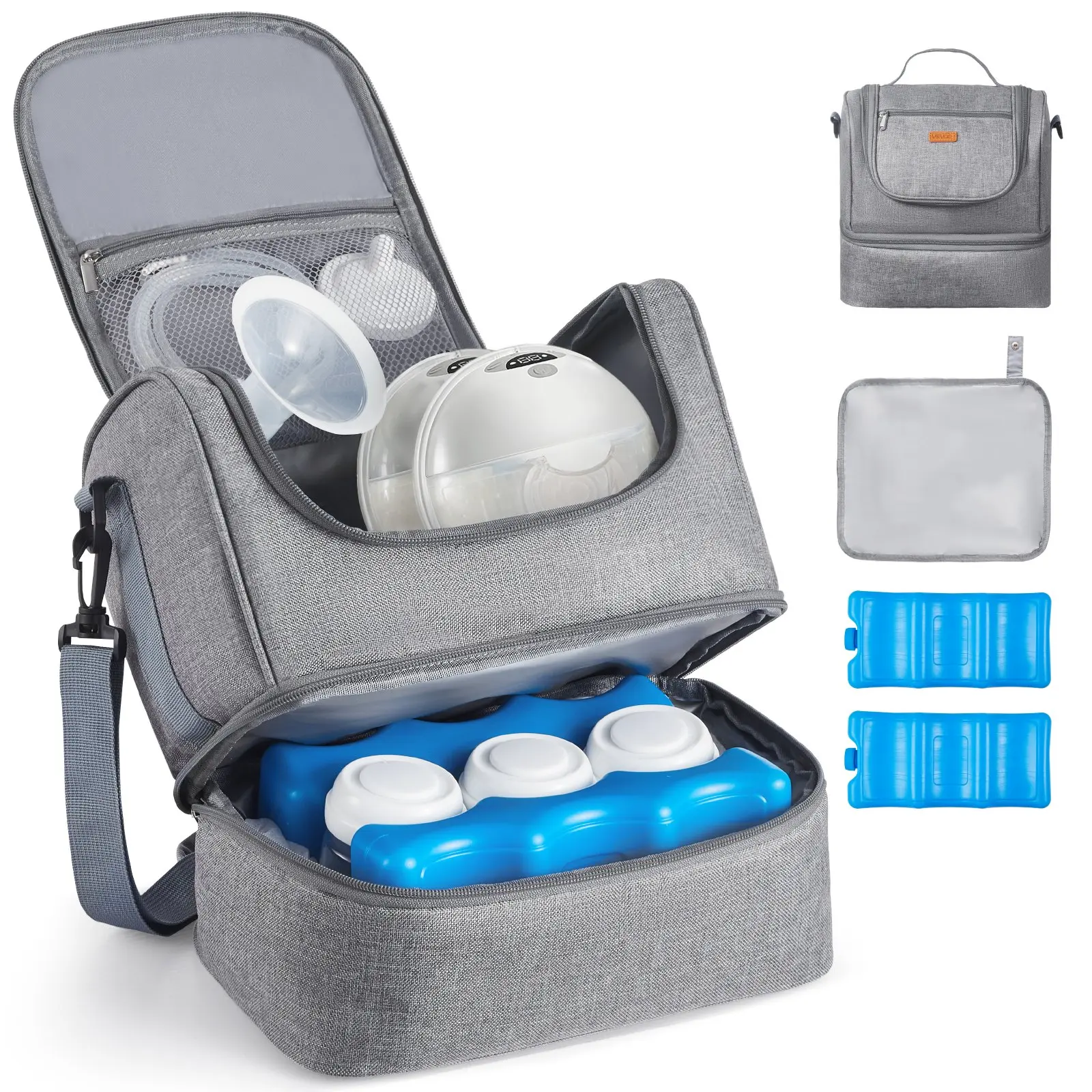 【DealsForYouDays】VEVOR Breast Pump Bag, Breast Feeding Bag with Ice Pack, Fits for S1/S2, Pumping Accessories Breastmilk Storage, Portable Pump Carrying Case for Work, Travel and Family Use, Grey