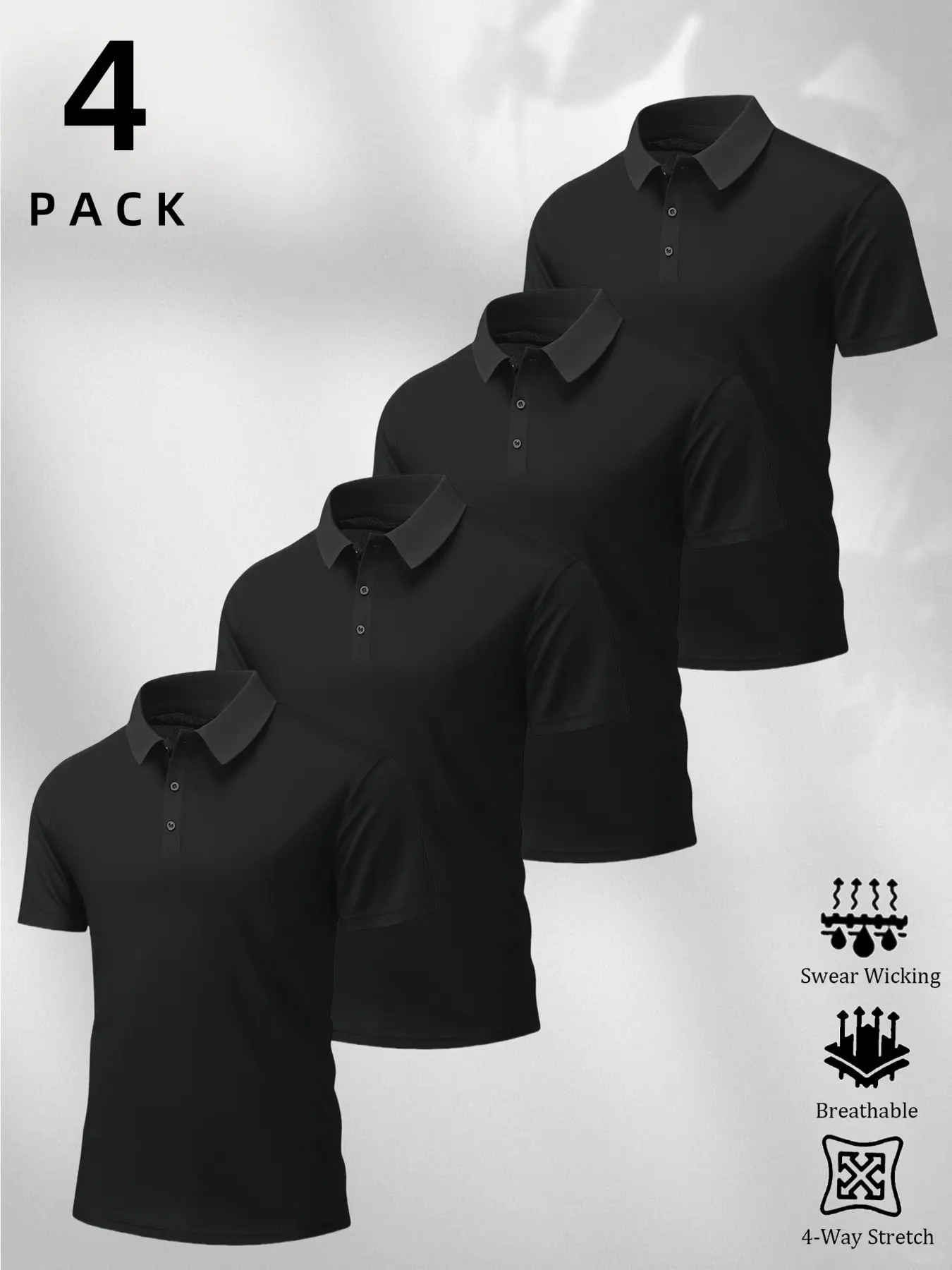 4-Pack Casual Sport Athleisure Clothes Short Sleeve Polo Shirts, Loose Fit, Breathable Quick-Dry, Versatile for Work, Shopping, Outdoor, Golf, Running