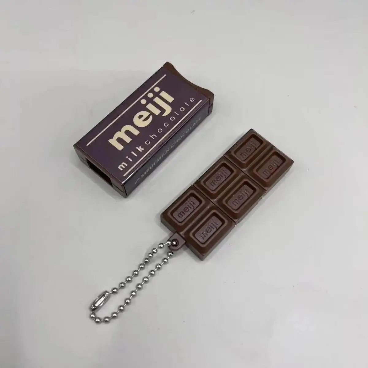 Hot Japanese Style Simulated Meiji Chocolate Fidget Toy Bendable Snap Stress Relief Keychain Pendant Creative Gift S