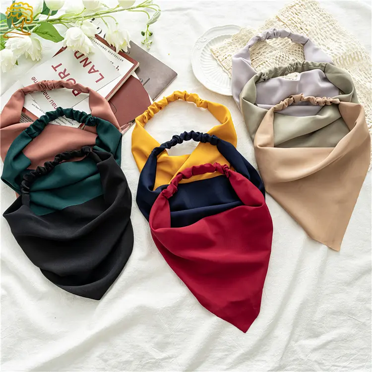 Two Tone Triangle Elastic Head Scarf Soft Satin Hair Wrap Women Makeup Sports Sweat Wicking Hair Band