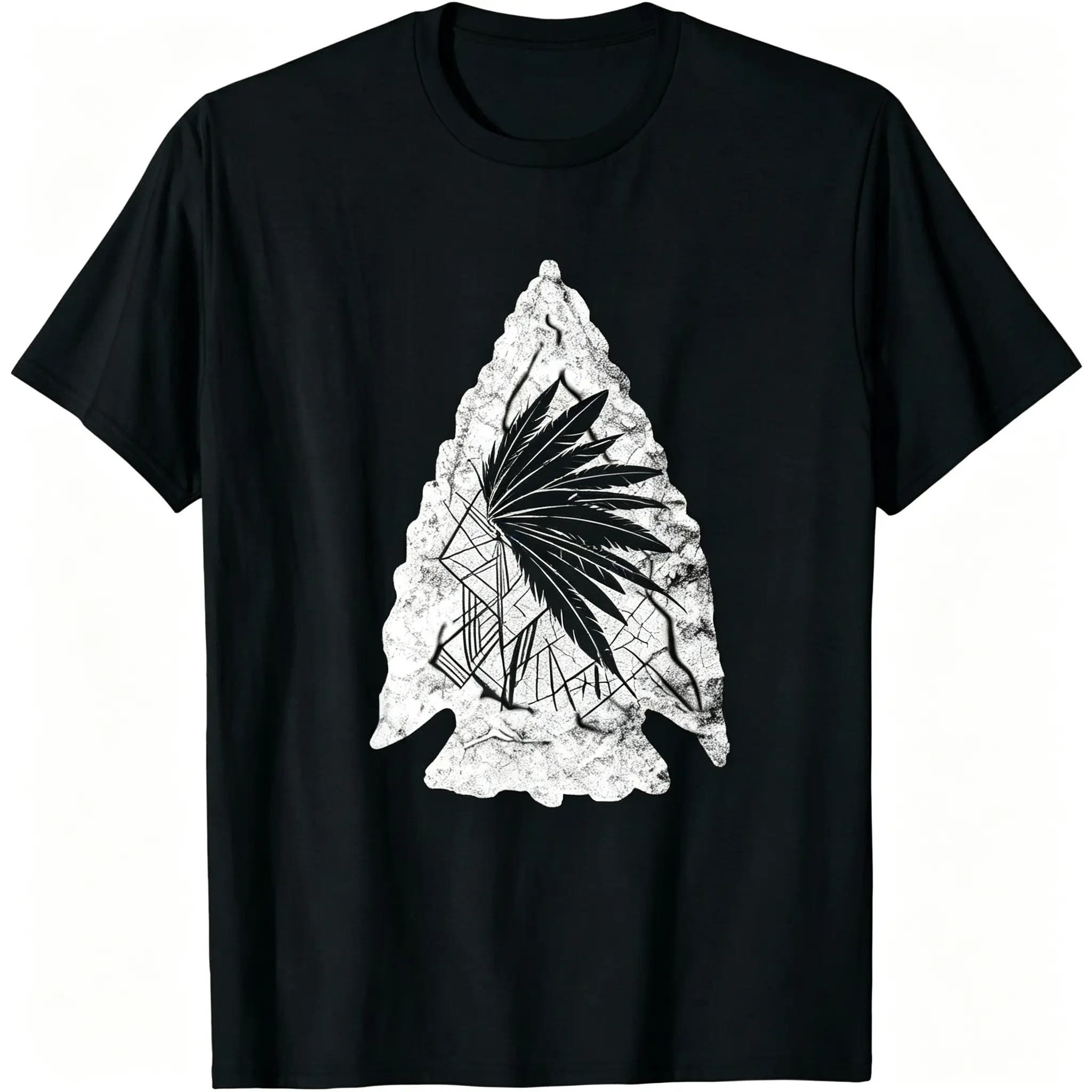 Men’s Vintage Arrowhead Graphic T-Shirt, Retro Native Inspired Feather Silhouette Design, Cool Western Tribal Style Crewneck, Casual Short Sleeve Tee for Men