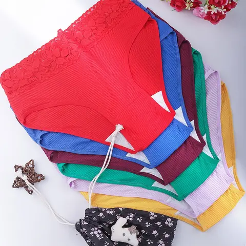 6-Pack Women's Cotton Briefs, Comfortable Breathable Ribbed Fabric, Lace Trim Waistband, Casual Lightweight Summer Panties, Fitted Style, Breathable Ribbed Panty, Lace Trim Underwear