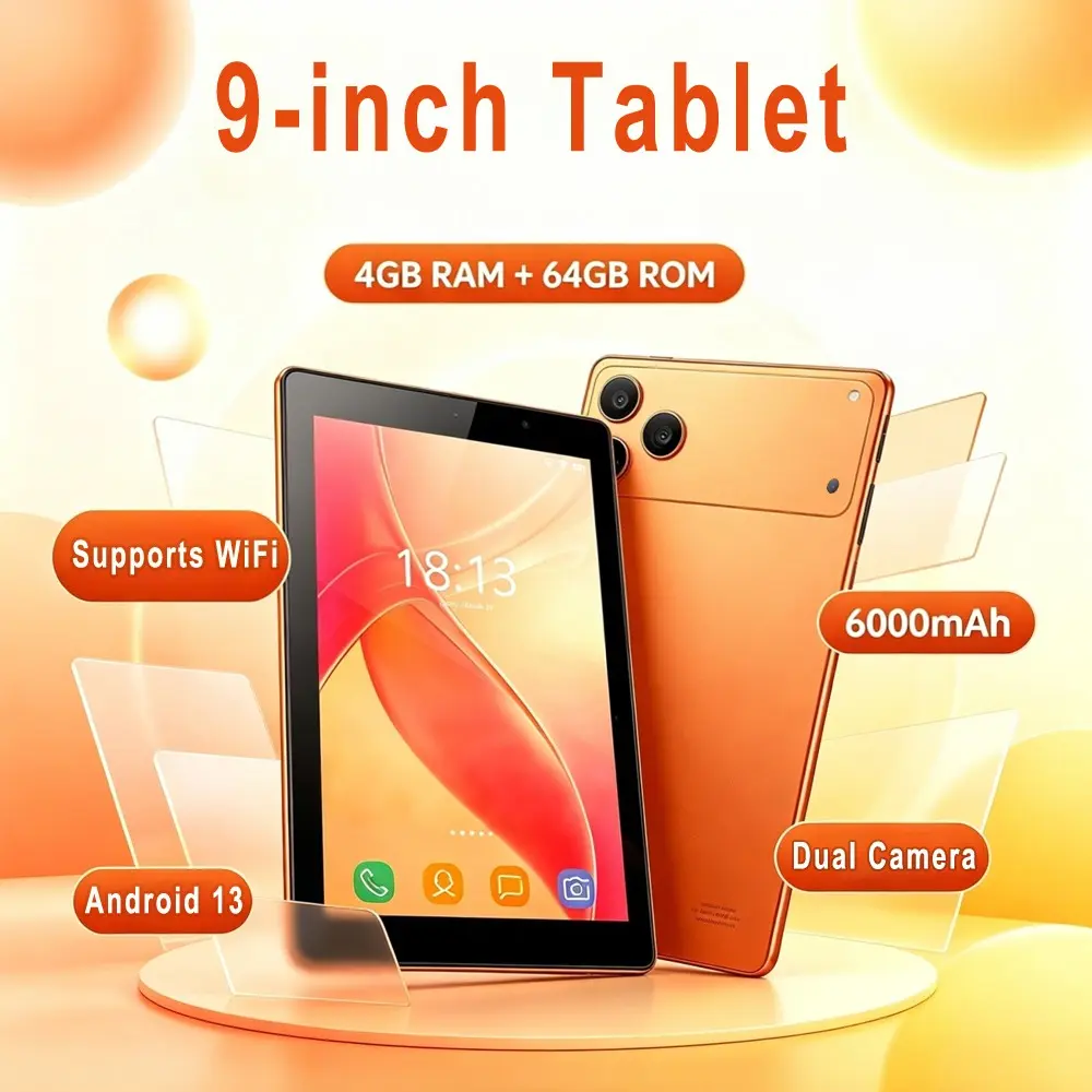 9-inch Android tablet, Android 13 system, 4GB RAM, 64GB ROM, supports WIFI, Bluetooth function, dual cameras, high aesthetic appearance