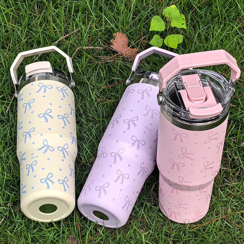 30oz Stainless Steel Insulated Cup with Bow Design, Double Layer Thermal Mug for Coffee Tea Outdoor Office Home Travel Gift, Vacuum Insulated Tumbler