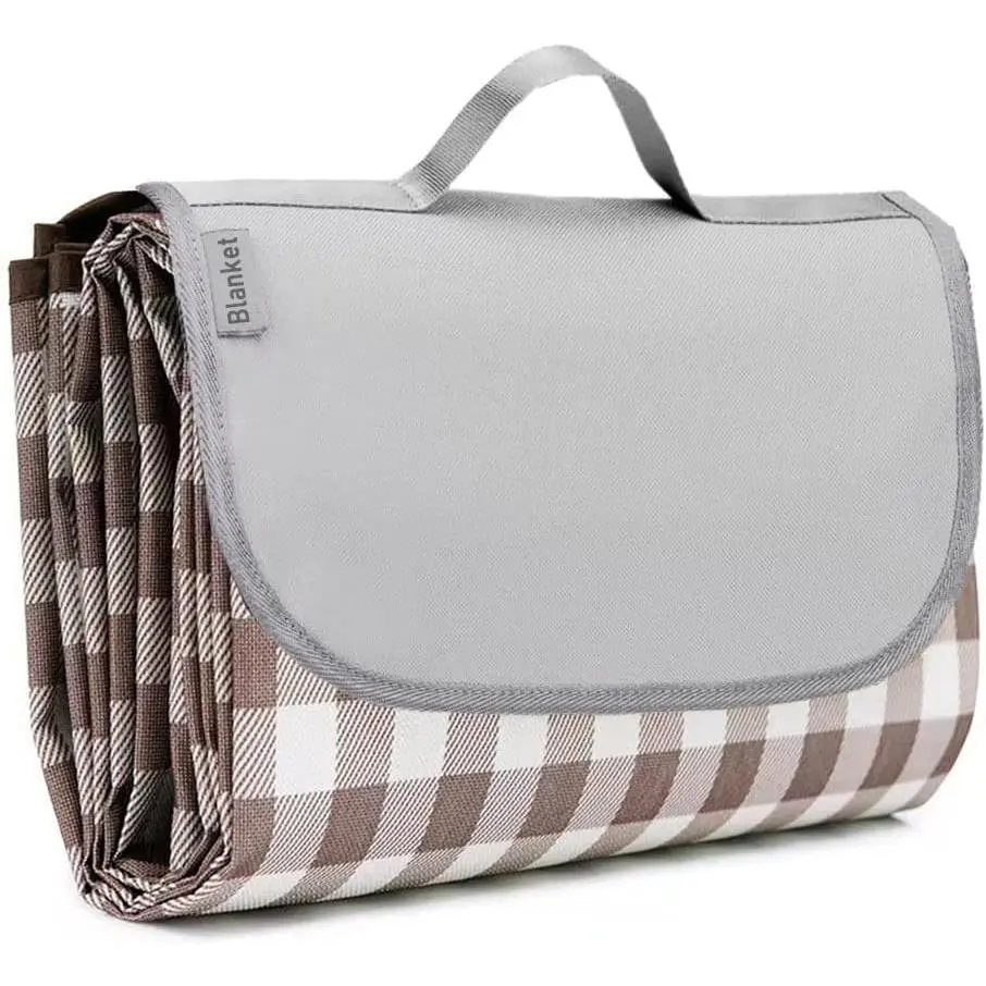 Oxford Cloth Picnic Blanket, Extra Large 80 x 60 in Foldable Mat with Checkered Design for Family Outing, Beach Travel, and Outdoor Fun, Camping Accessories, Plaid, Family Size, Unisex, Waterproof, Outdoor Picnic Blanket, Gingham, Park, 3-4 People, 80X60