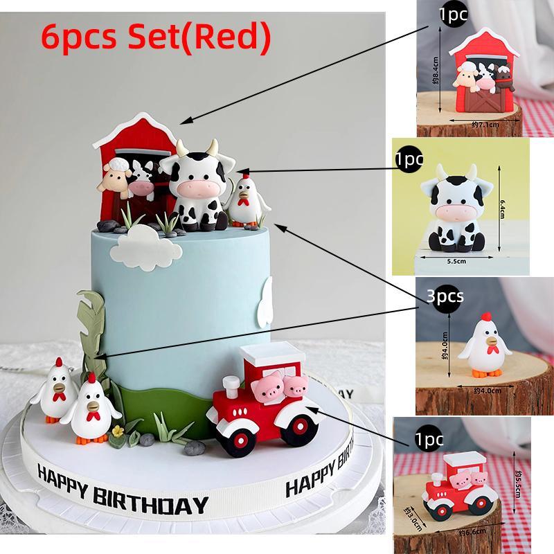 Farm Animal Cake Topper Cow ,Pig, Mountain Cattle, Chick Cake Decorations for Baby Shower Kids Happy 1st Birthday Party Supplies