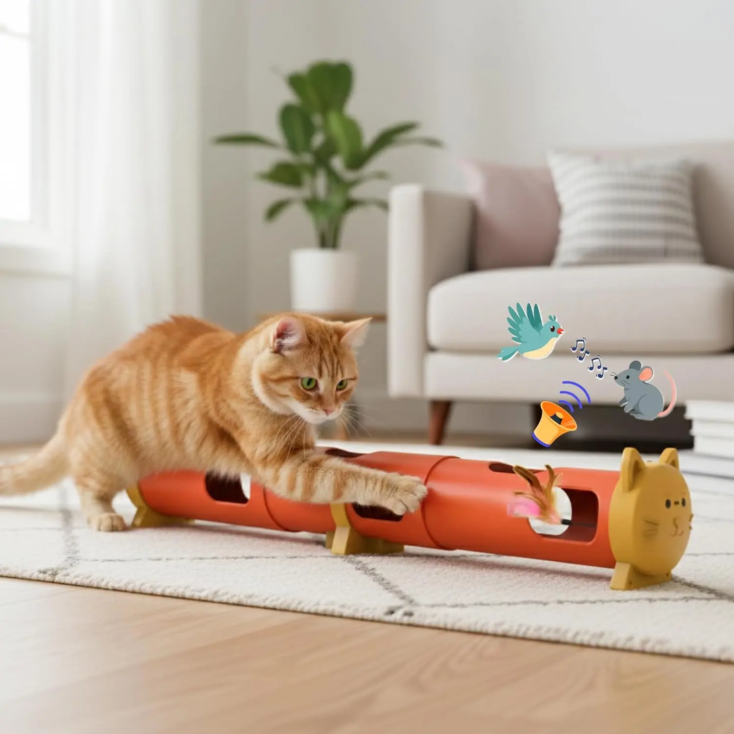 Electric Feather Teaser Tube Cat Toy, Interactive Automatic Cat Toy for Indoor Cats, Smart Random Feather Play, Long Battery Life, Pet-Safe Materials (Large)