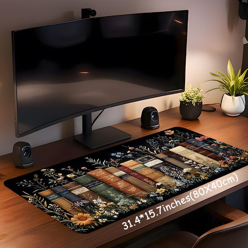 Floral Book Pattern Mouse Pad, Rectangle Gaming Mouse Pad, Non-slip Rubber Pad, Desktop Decoration Protection Pad for Home, Office, Laptop, Desktop Computer, Office Desk Accessories