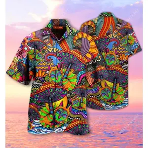 Hippie Colorful Shirt, Psychedelic Button Up Shirt, Bold Print Shirt, Summer Vacation Shirt, Funky Pattern Shirt, Casual Beach Shirt