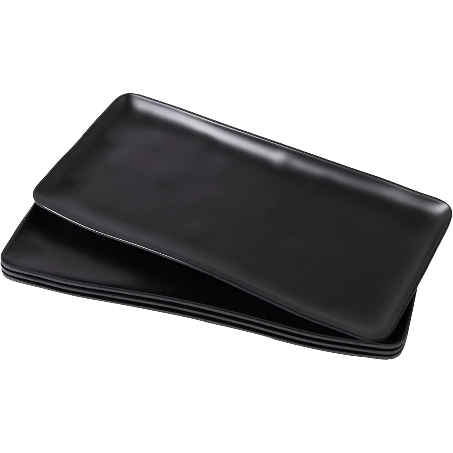 Melamine Rectangular Serving Platters and Trays Set of 4, 14” x 7” Matte Black, Dishwasher Safe for Serving Food, Salad, Cheese and Fruits, Ideal for Entertaining
