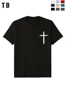 Td Hand Drawn Cross Graphic Tee, Unisex Quick Dry Crew Neck, Short Sleeve T-Shirt, Casual Streetwear, Workout, Outdoor, Multi Color