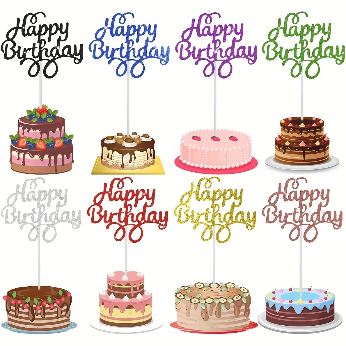 40 Shiny Cake Decorating Supplies - Birthday Cake Celebration Toppers, Cupcake, Dessert & Fruit Garnishes, Cake & Cupcake Toppers