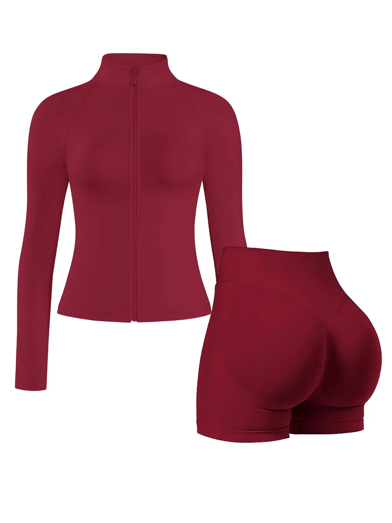 Women's Seamless 2 Piece Sports Set, Sexy Mock Neck Slim Zip-Up Jacket & High Waist Stretch Butt Lifting Shorts, Soft Skinny Y2K Workout Outfit Gym Yoga Activewear Suitable For Yoga, Aerobics, Hiking And Cycling