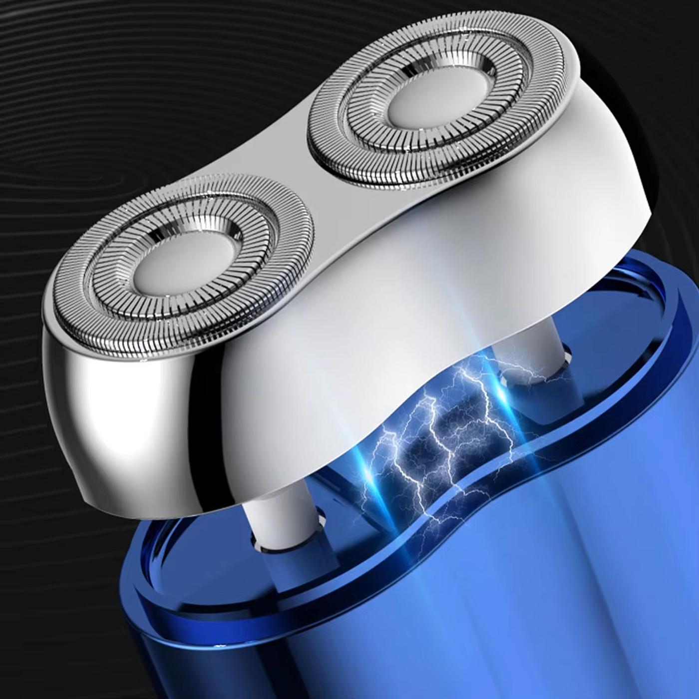 New Model Mini Electric Shaver for Men Dual-Head Portable Rechargeable Razor with USB Charging 30-Minute Battery Life One-Touch Start Washable Design Compact Lightweight for Travel Home Use Smooth Blue