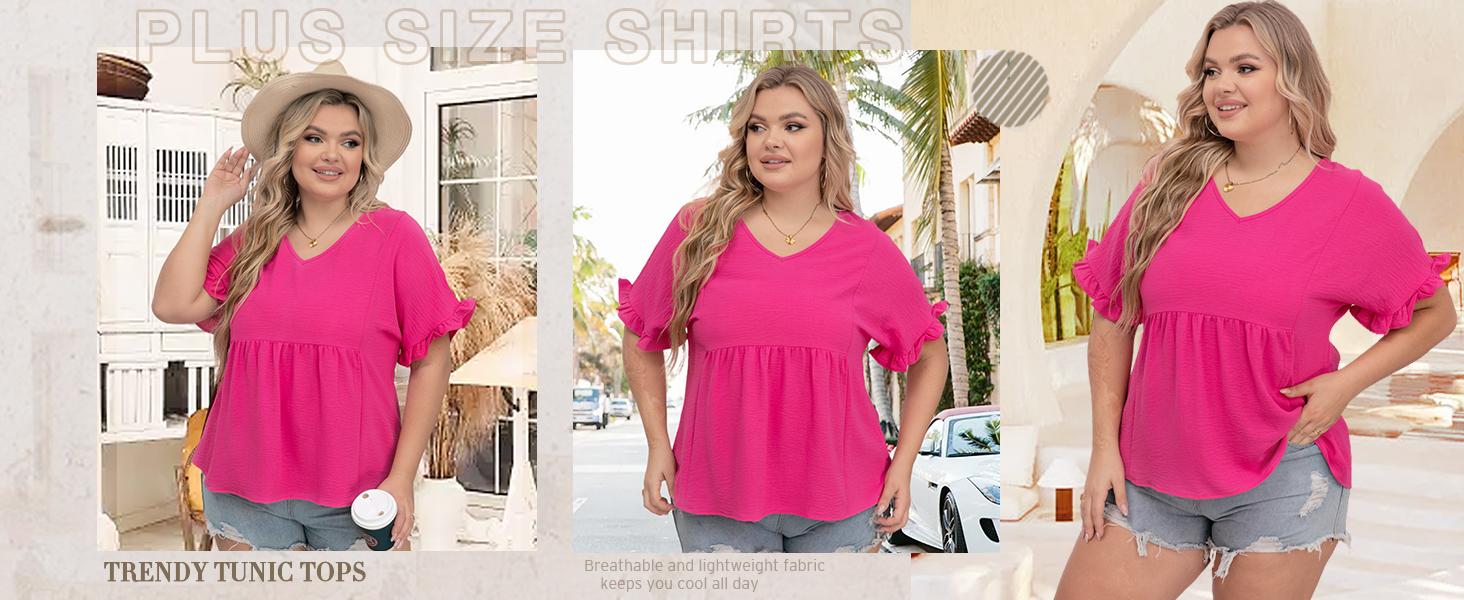 WIHOLL Womens Tops Casual V Neck Ruffle Sleeve T Shirts Babydoll Loose Fit Peplum Tops SpringStatements