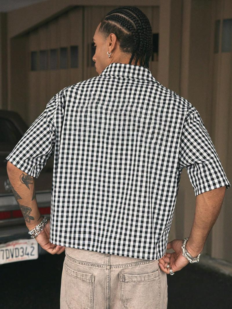 Men's Regular Checkered Vintage Short Sleeve Shirt, Casual Retro Gingham Shirt for Daily Wear, Fashion Men's Top for Summer