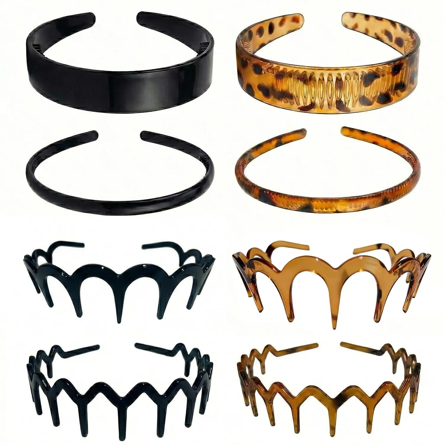 8 count Tortoise Shell Headband Fashion Plastic Headbands with  Comb Non-Slip Hair Accessories for Women Men Sty B