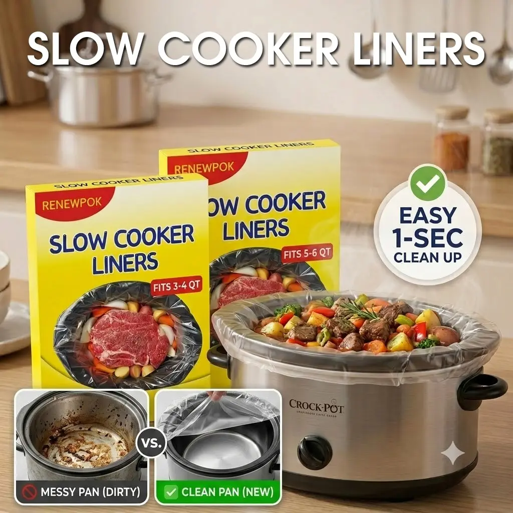 Stop Scrubbing Crock Pots, Slow Cooker Liners, BPA Free Disposable Cooking Bags, Fits 1-10 Quarts, Oval or Round Pot