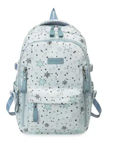 Light Blue Star Print Backpack, Large Capacity School Bag, Adjustable Shoulder Straps, Breathable Back Padding, Ideal for Students