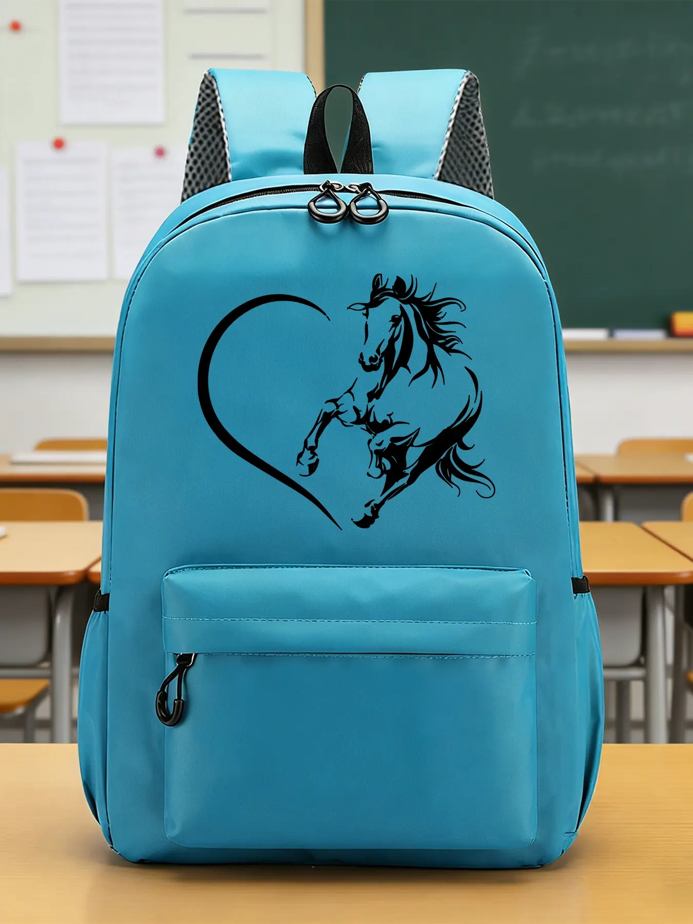 Steed Heart Pattern Fashion Backpacks, Casual Backpacks, Travel Backpacks, Adjustable Shoulder Straps, Zipper Closure, Separate Small Compartments, Side Pockets, Suitable for Study or Daily Commuting, An Ideal Gift.