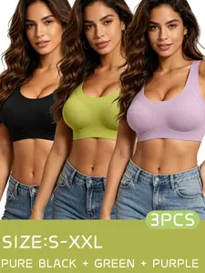 3-piece set of small-sized women's wireless sports bras, providing a feeling of no restraint, solid color for versatile and fashionable style, suitable for light exercises such as yoga, comfortable and anti-sagging.