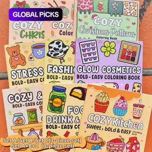 3/9 Piece Simple Thick Line Coloring Book Set, Element Collection Theme, Stress Relief Coloring Book, Kids Art Supplies, Daily Drawing, Travel, Bedtime Activity, Coloring Gift Book #GLOBAL PICKS