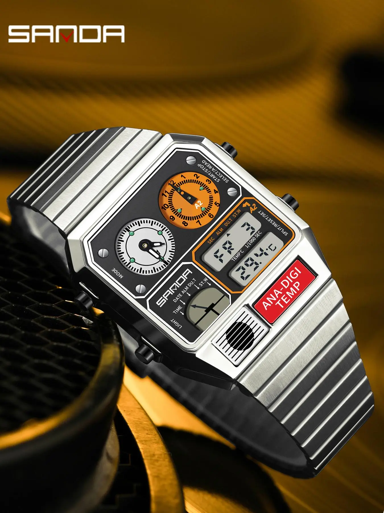 Men's Street Trend Square Dial Digital Watch, Fashionable Waterproof Luminous Digital Watch with Temperature Measurement & Stopwatch, Trendy Watch for Daily Life, with Box, Trendy Multifunctional Watch