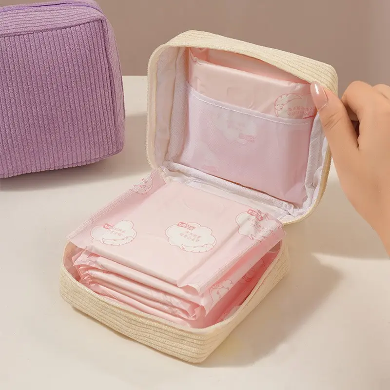 1pc sanitary napkin storage bag. Velvet-lined, thick sanitary pad storage pouch. Portable, compact sanitary pad storage bag. Large capacity for small items, cosmetics, lipstick storage bag. Travel organizer.