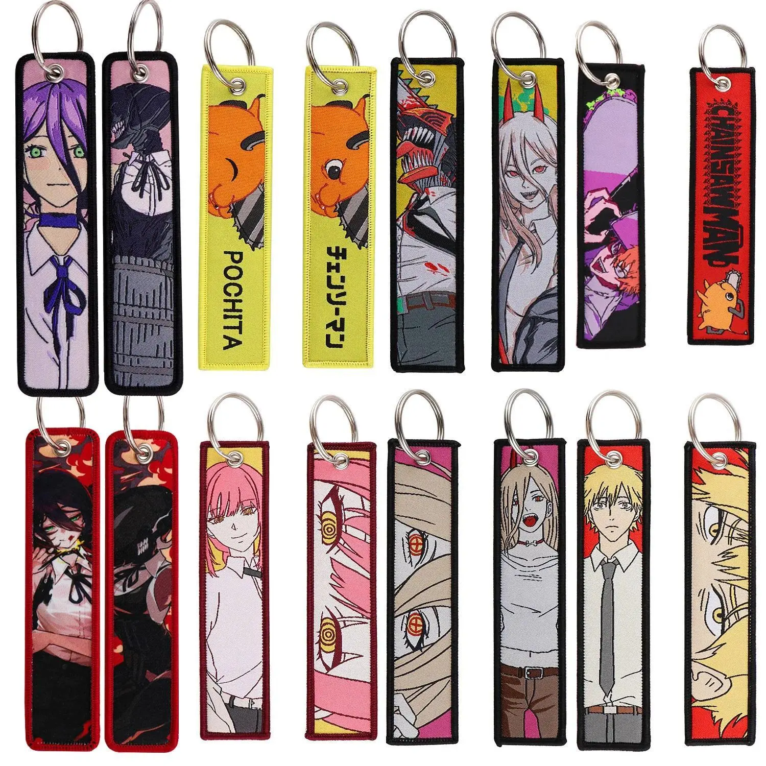Anime Chainsaw Man Embroidery KeyChains Tag Motorcycles Cars Backpack Chaveiro Keychain Keyring Lanyard Accessories Toy Gift