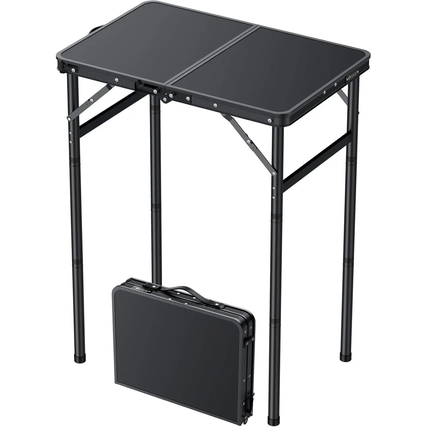 JiGiU Folding Camping Table MDF Desktop, 3 Adjustable Height-Max 29"